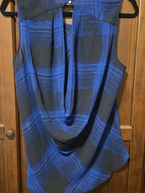 New York & Company Tops - New York & Company Navy Blue Sheer Draped Back Sleeveless Top